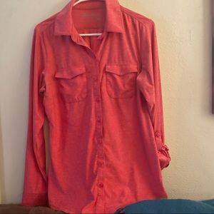 EDDIE BAUER SOFT WARM red button up notch collar poly and spandex